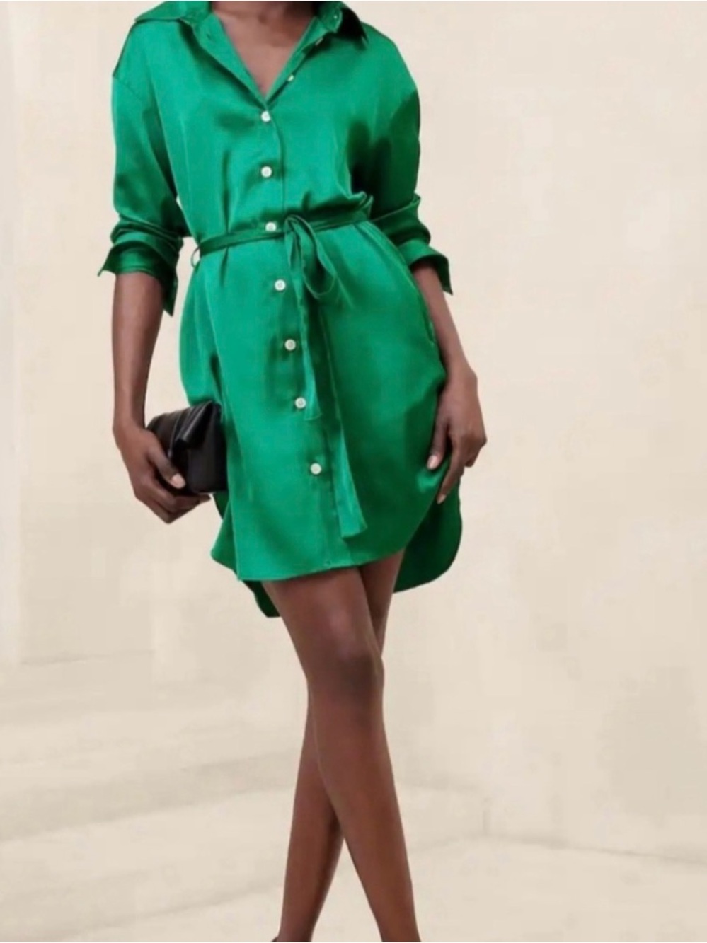 Banana Republic Factory Green Satin Shirt Dress Sz M Tall NWT